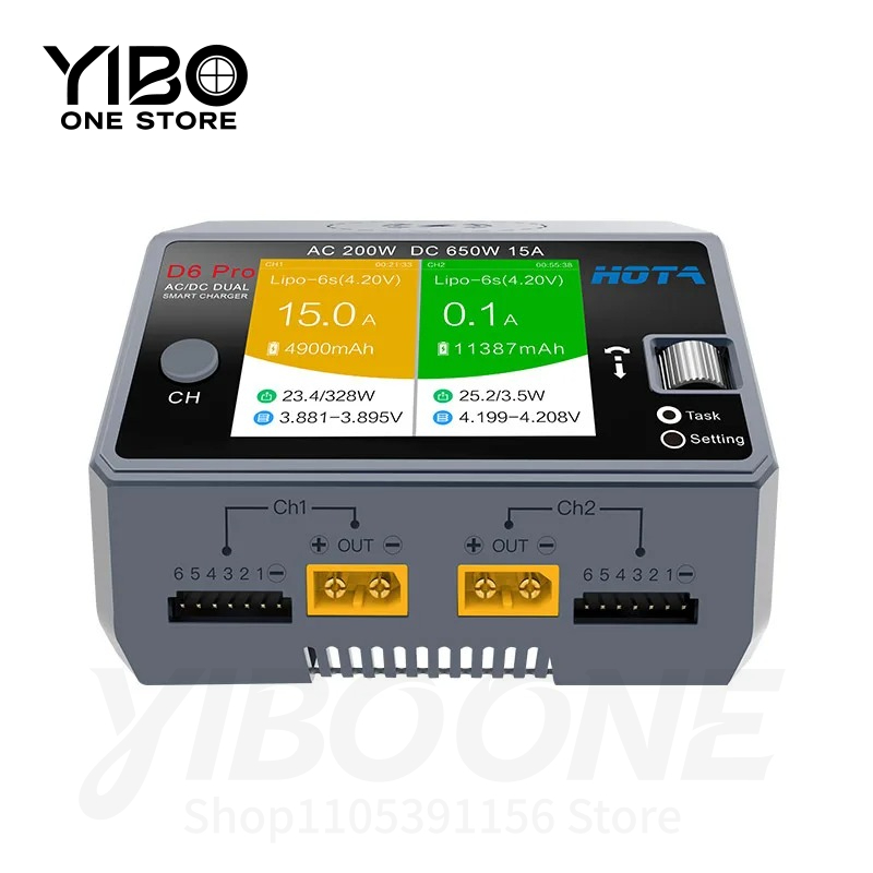 Hota D6 Pro Dual Lipo Charger - D6 Pro Czarny AC 200W DC